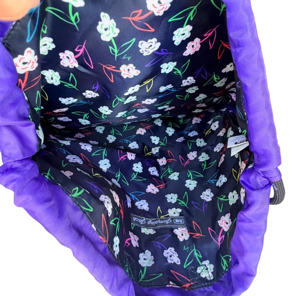 Lug Jumping Jack Backpack Womens Purple Polyester Quilted Drawstring Gym Floral